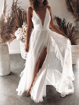 white plunge dress