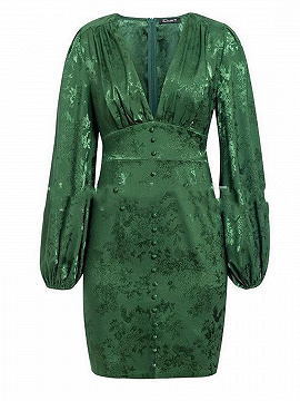 Green Plunge Puff Sleeve Mini Dress | Choies