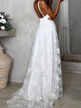 White V-neck Split Front Lace Cami Maxi Dress | Choies