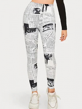 White High Waist Newspaper Print 