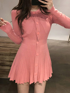 pink long sleeve mini dress