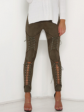 Army Green High Waist Eyelet Lace Up Front Pants