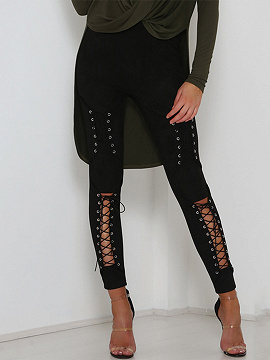 Black High Waist Eyelet Lace Up Front Pants