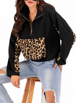 Black Leopard Print Panel Long Sleeve Sweatshirt