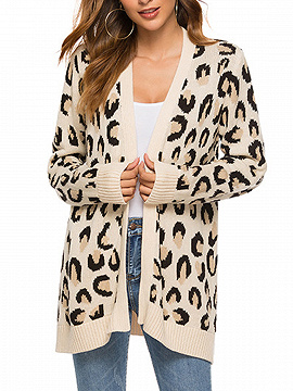 Khaki Leopard Print Long Sleeve Cardigan