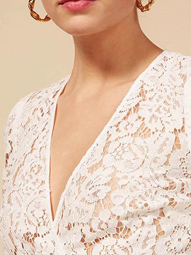 White Plunge Long Sleeve Lace Crop Blouse