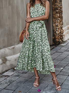 Light Green Polka Dot Print Sleeveless Maxi Dress | Choies