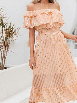 Pink Off Shoulder Floral Print Maxi Dress