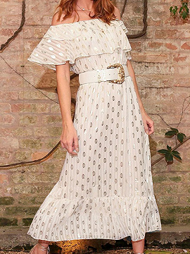 White Off Shoulder Floral Print Maxi Dress