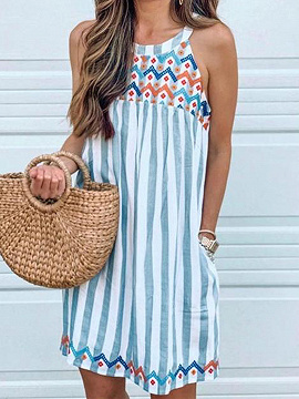 Blue Stripe Sleeveless Mini Dress