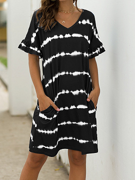 Black Stripe V-neck Mini Dress