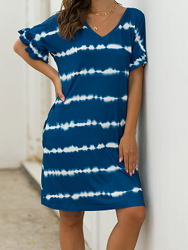 Dark Blue Stripe V-neck Mini Dress