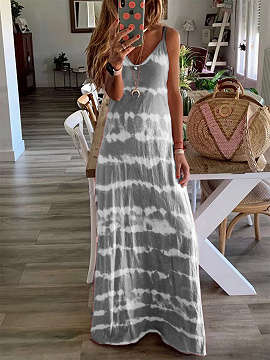 Gray Stripe V-neck Cami Maxi Dress