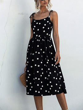 Black Polka Dot Print Cami Midi Dress