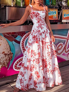 White Floral Print Cami Maxi Dress