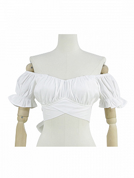 White V-neck Puff Sleeve Crop Top | Choies