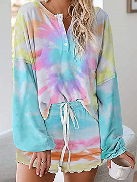 Multicolor Floral Print Long Sleeve Top And Shorts
