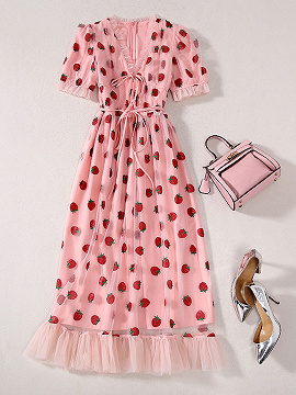 open lace back dress Girl's Strawberry Blooms Smocked Bishop Dress in Pink Size 4T main image 0