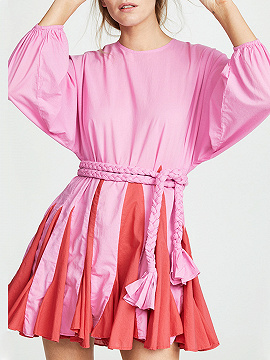 Pink Contrast Long Sleeve Mini Dress