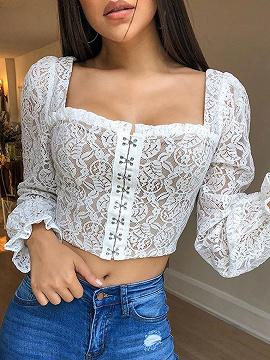 White Lace Long Sleeve Crop Top