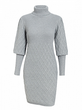 Gray High Neck Long Sleeve Mini Dress