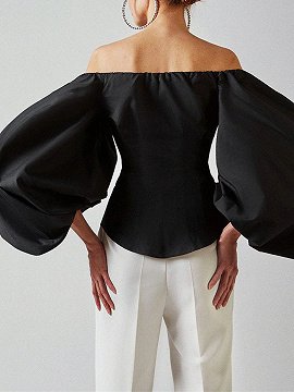 Black Off Shoulder Puff Sleeve Shirt | Choies
