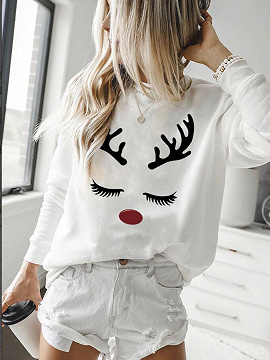 White Reindeer Print Long Sleeve Sweatshirt