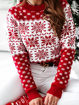 White Christmas Snow Print Long Sleeve Sweater