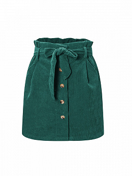 Green Corduroy High Waist Mini Skirt
