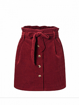 Red Corduroy High Waist Mini Skirt