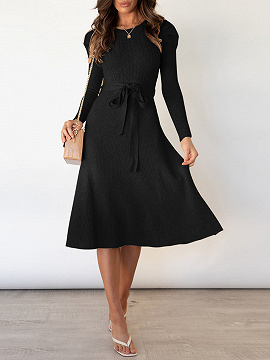 Black Puffed sleeve high-waisted knit dress