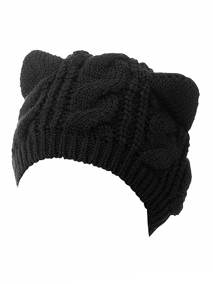 Black Cat Ears Knit Beanie Hat