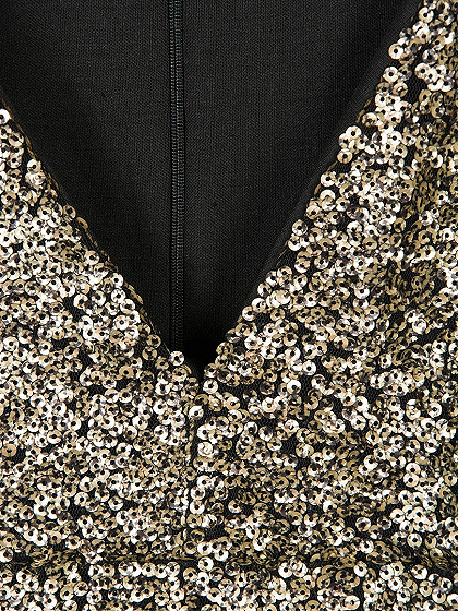 V Neck Metallic Gold Sequin Long Sleeve Bodycon Dress | Choies
