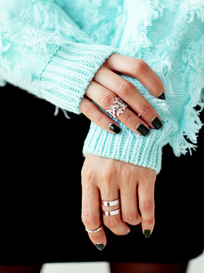 Silver Smooth and Leaf Finger Ring Pack