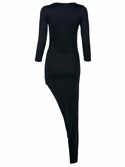 Black 3/4 Sleeve Plain Asymmetric Bodycon Dress | Choies