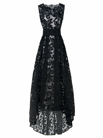 Black Lace Sleeveless High Low Maxi Dress | Choies