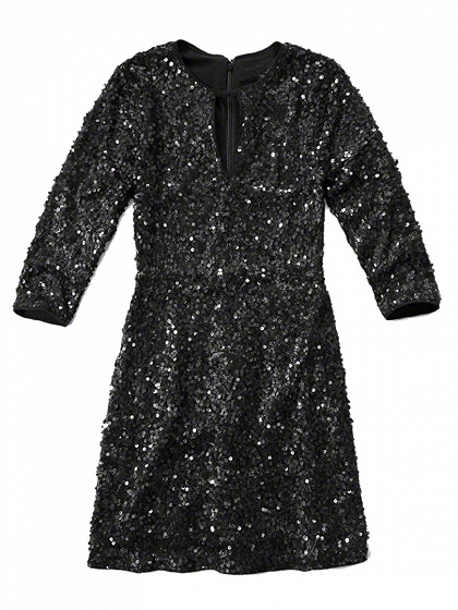 Black Sequin Detail Cut Out Front 3/4 Sleeve Mini Dress