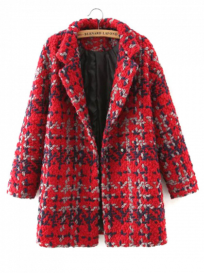 Red Mixed Color Lapel Woolen Coat
