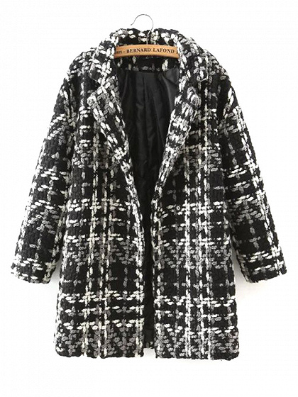 Black Mixed Color Lapel Woolen Coat
