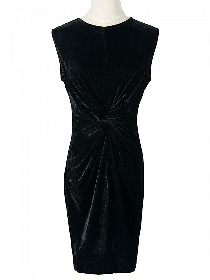 Black Velvet Knot Front Sleeveless Bodycon Dress