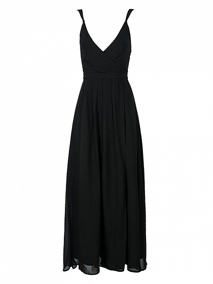 Black V-neck Strappy Backless Cami Split Maxi Dress