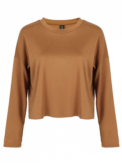 Camel Dropped Shoulder Raw Edge Crop T-shirt