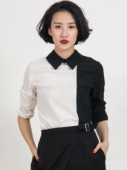 Monochrome Pointed Collar Contrast Zip Back Shirt