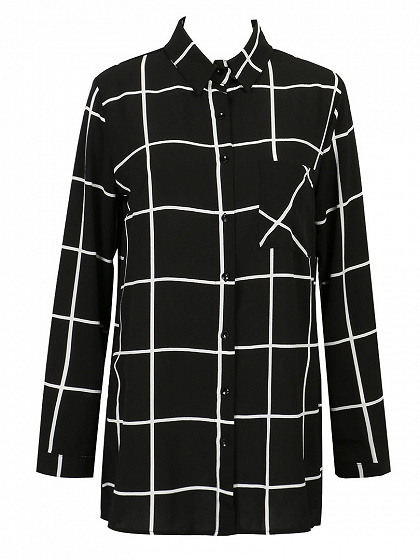 Black Plaid Pocket Long Sleeve Shirt