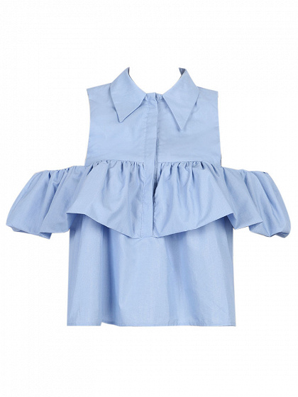Light Blue Cold Shoulder Ruffle Detail Shirt | Choies