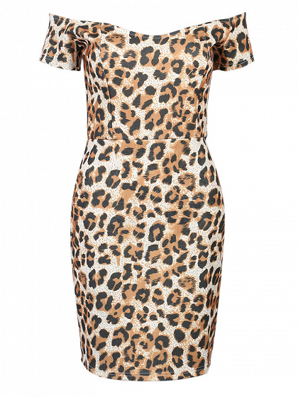 Leopard-Druck weg von der Schulter, figurbetontes Kleid