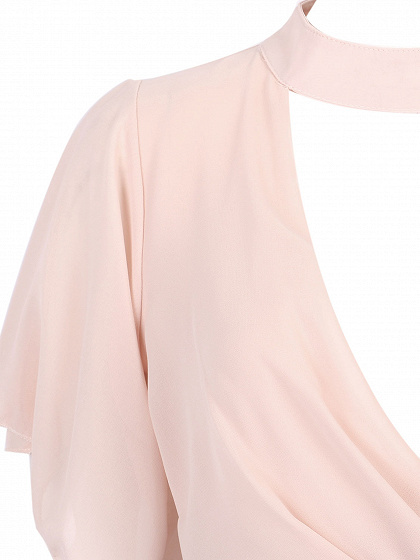 Pink High Neck Cut Out Front Wrap Detail Dress | Choies