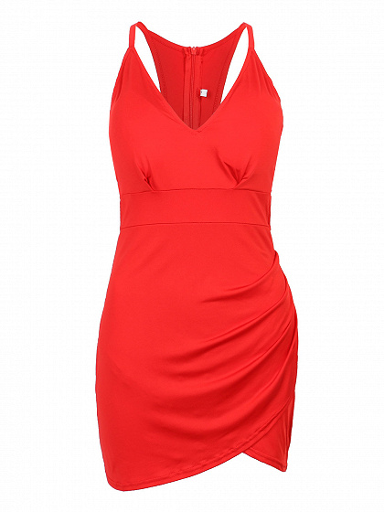 Red Deep V Strappy Asymmetric Hem Wrap Bodycon Mini Dress