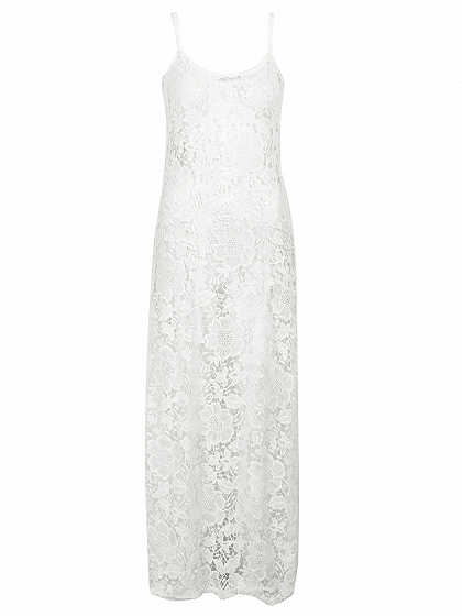 White V-shaped Back Sheer Lace Maxi Dress