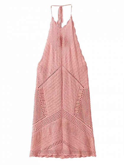 Pink Halter Backless Crochet Knit Bodycon Mini Dress